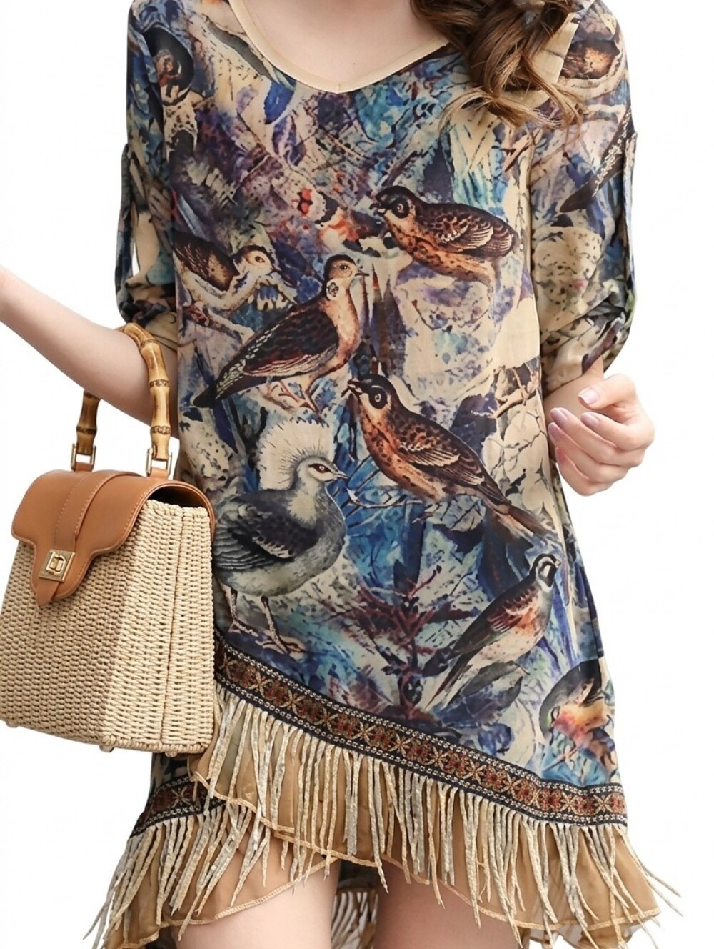 Boho Asymmetrical Tunic with DRESS Bird and Arrow Printing
